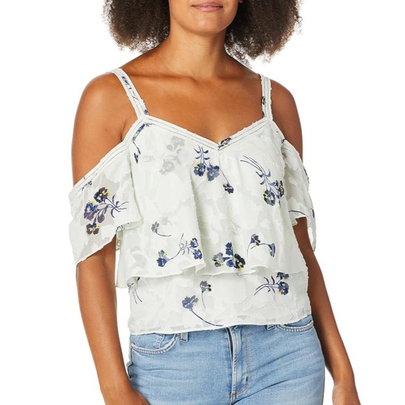 Lucky Brand Floral Cold Shoulder Top in Green Size 1X - Picture 1 of 7